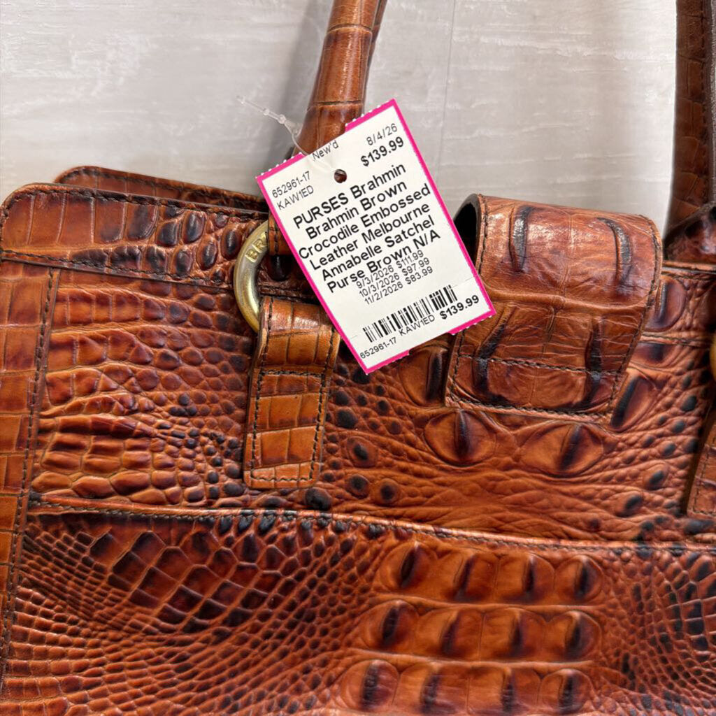 Brahmin Brown Crocodile Embossed Leather Melbourne Annabelle Satchel Purse
