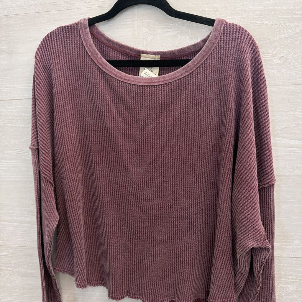 Artistic Works by Lu Purple Waffle Knit Long Sleeve Top Medium