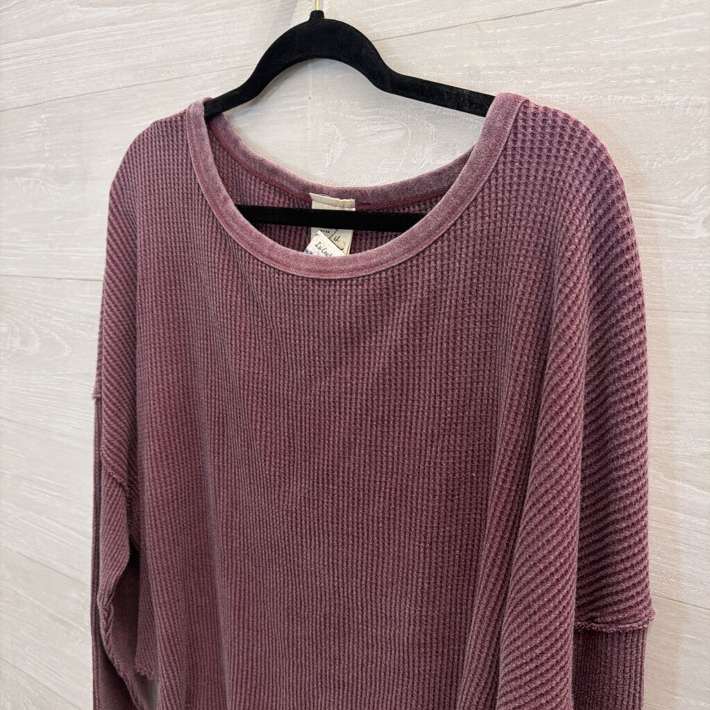 Artistic Works by Lu Purple Waffle Knit Long Sleeve Top Medium