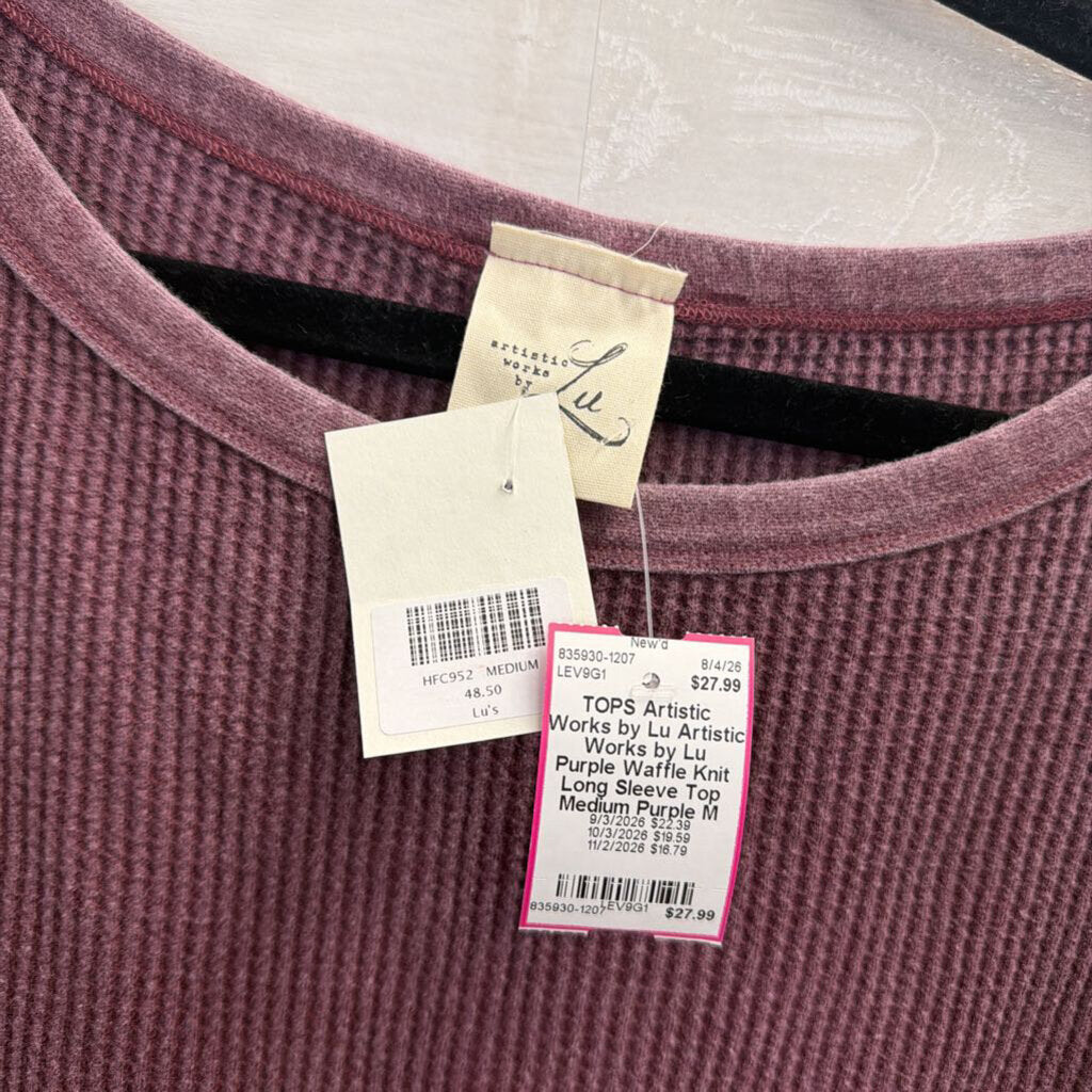Artistic Works by Lu Purple Waffle Knit Long Sleeve Top Medium