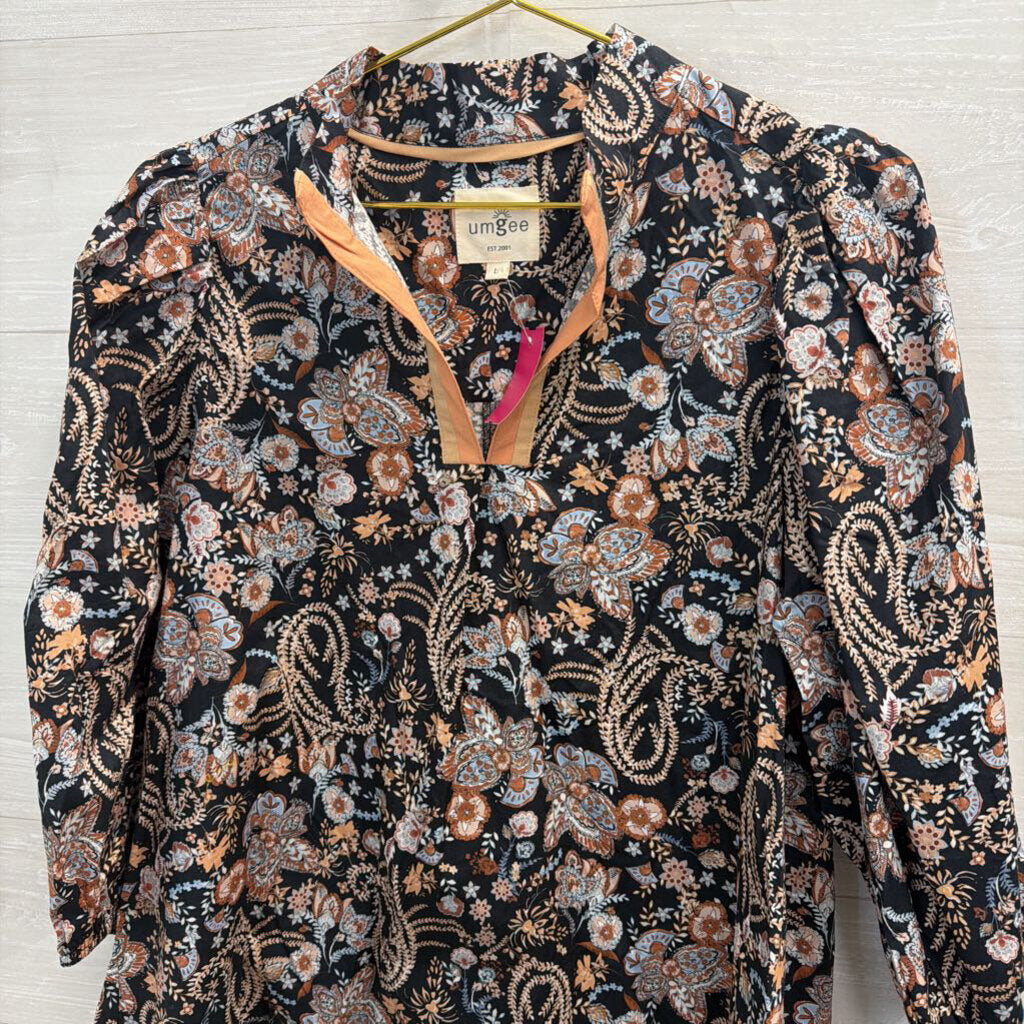 Umgee Black/ Brown Print Long Sleeve Top Large