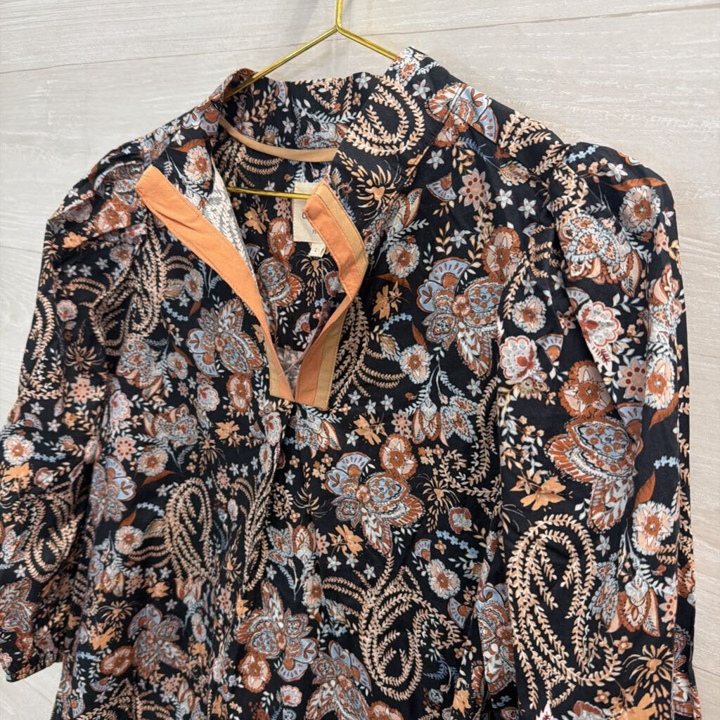 Umgee Black/ Brown Print Long Sleeve Top Large