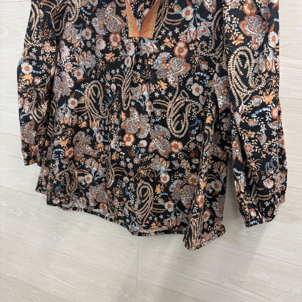 Umgee Black/ Brown Print Long Sleeve Top Large