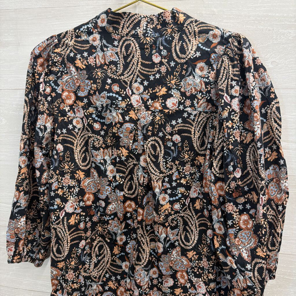 Umgee Black/ Brown Print Long Sleeve Top Large