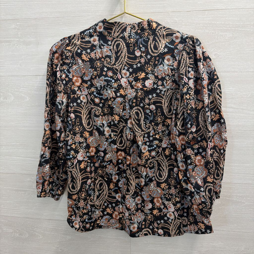 Umgee Black/ Brown Print Long Sleeve Top Large