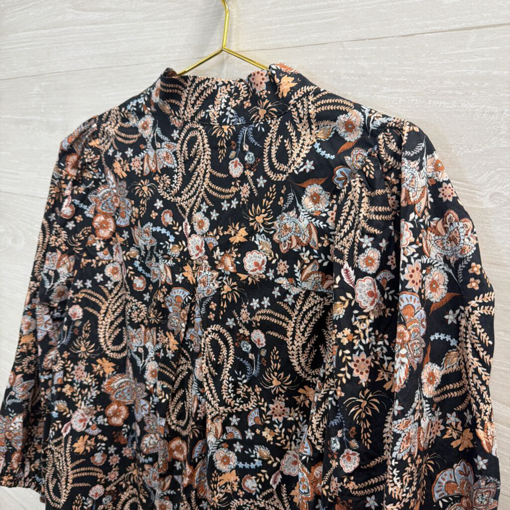 Umgee Black/ Brown Print Long Sleeve Top Large