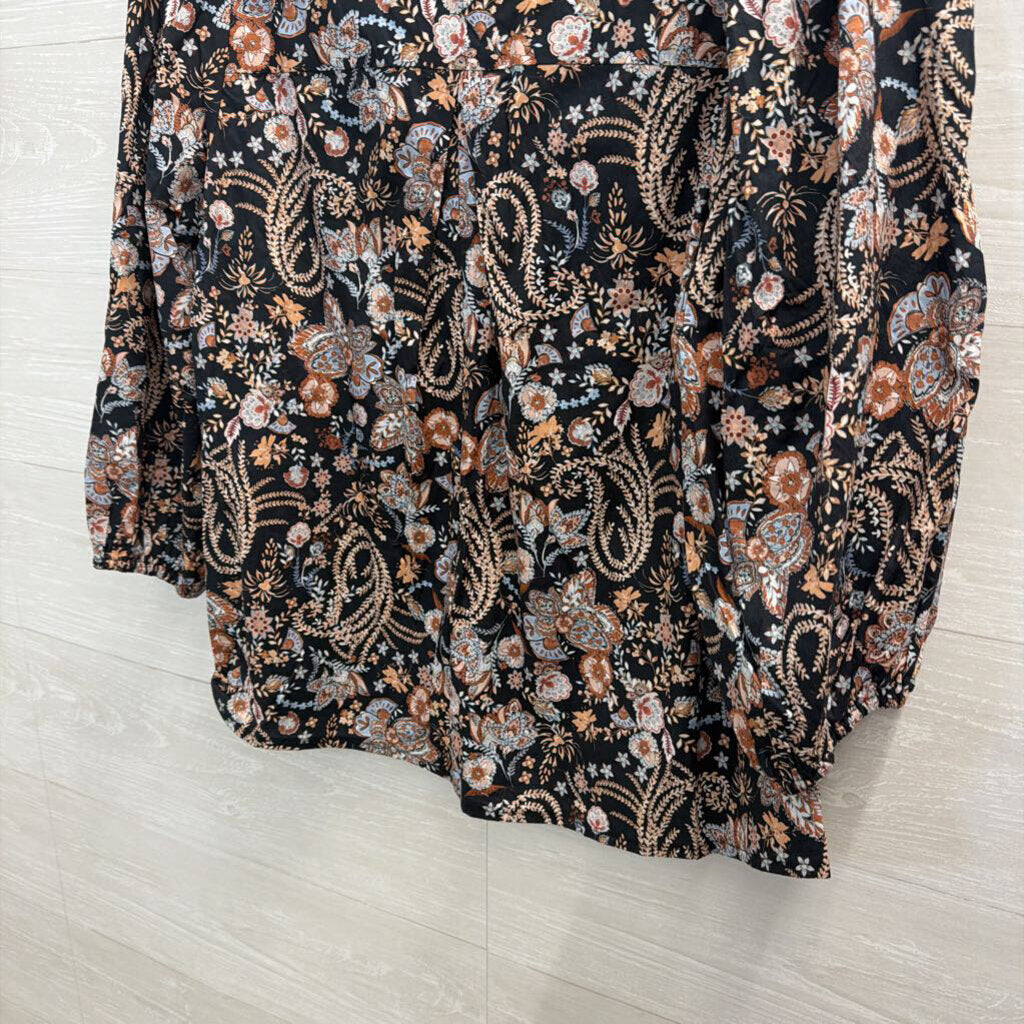 Umgee Black/ Brown Print Long Sleeve Top Large