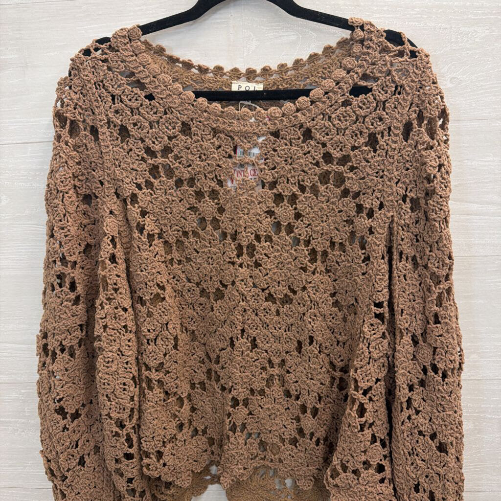 POL Brown Crochet Knit Long Sleeve Top Medium/ Large