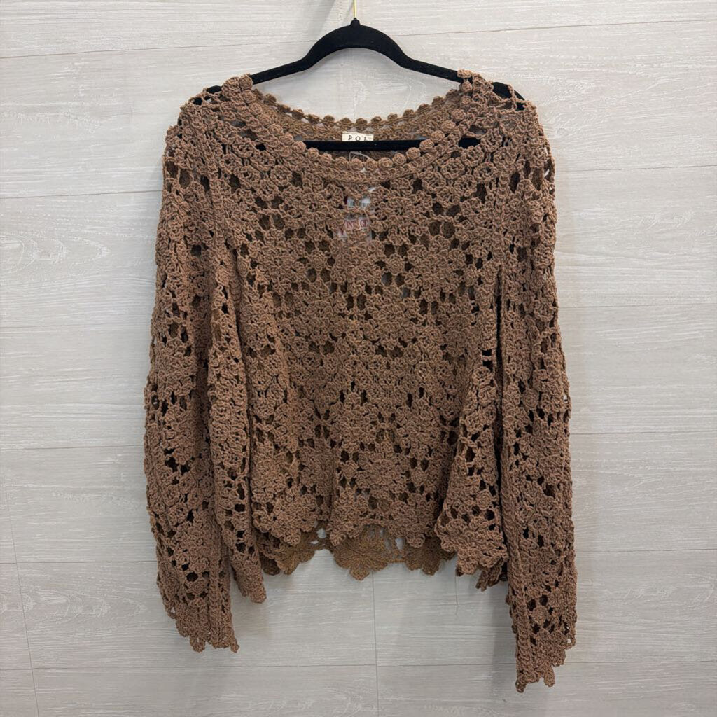 POL Brown Crochet Knit Long Sleeve Top Medium/ Large