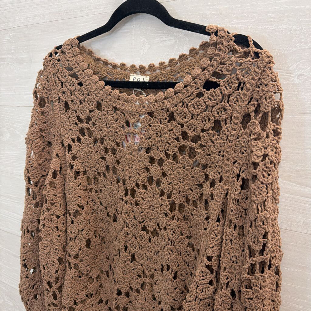 POL Brown Crochet Knit Long Sleeve Top Medium/ Large