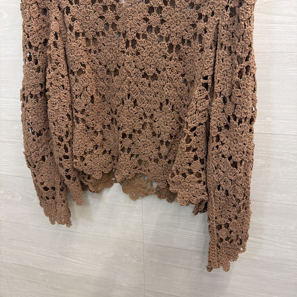 POL Brown Crochet Knit Long Sleeve Top Medium/ Large