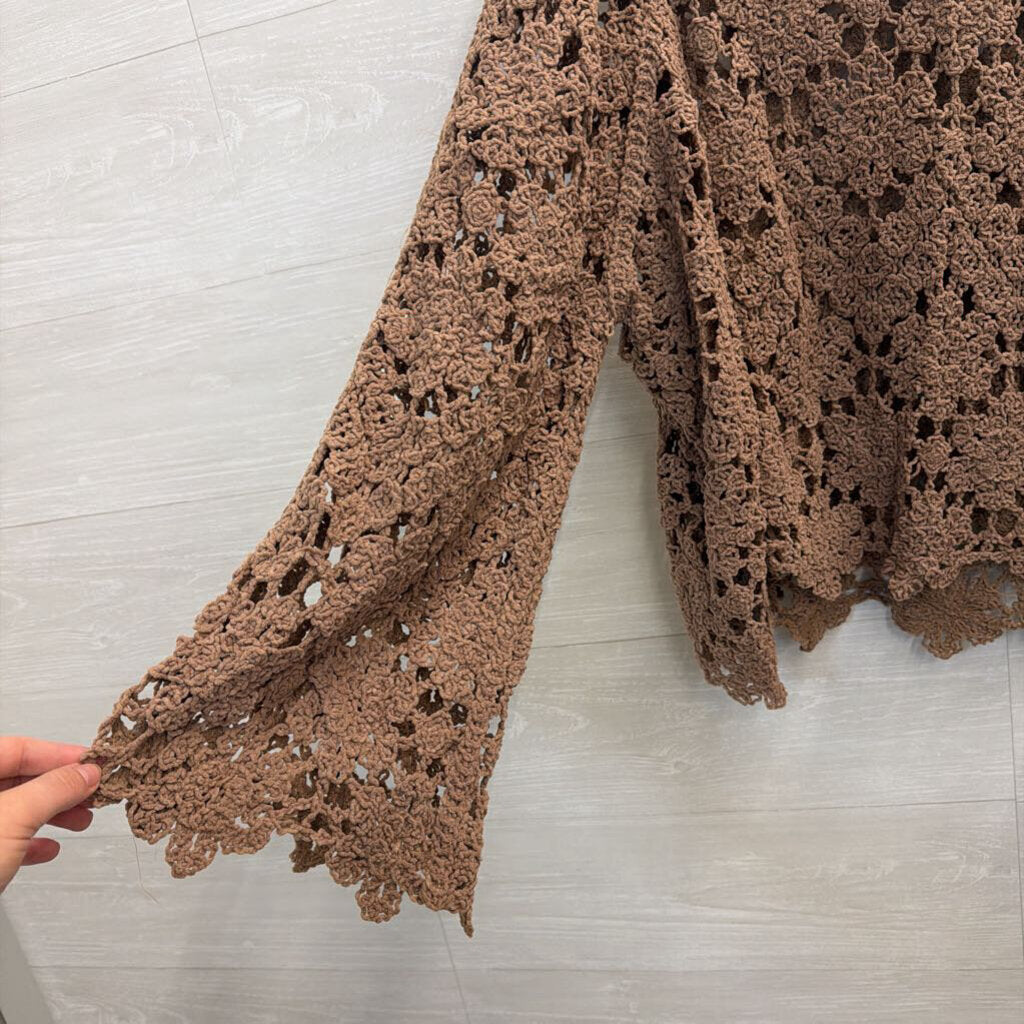 POL Brown Crochet Knit Long Sleeve Top Medium/ Large