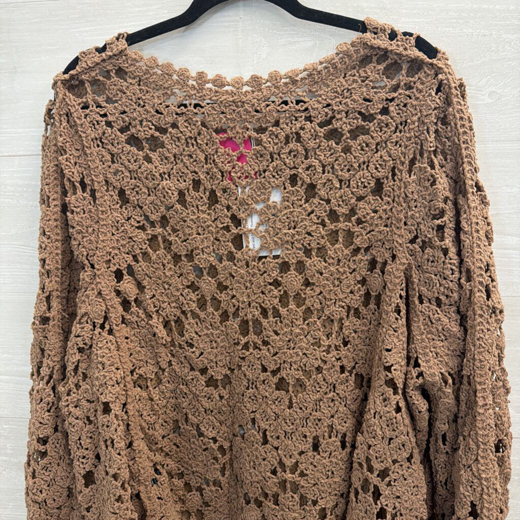 POL Brown Crochet Knit Long Sleeve Top Medium/ Large