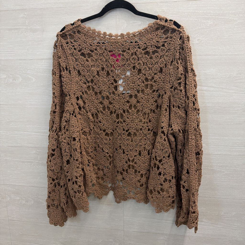 POL Brown Crochet Knit Long Sleeve Top Medium/ Large