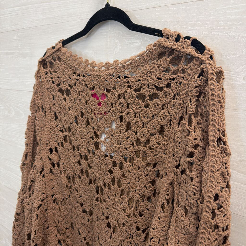 POL Brown Crochet Knit Long Sleeve Top Medium/ Large