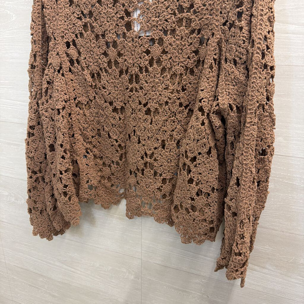 POL Brown Crochet Knit Long Sleeve Top Medium/ Large