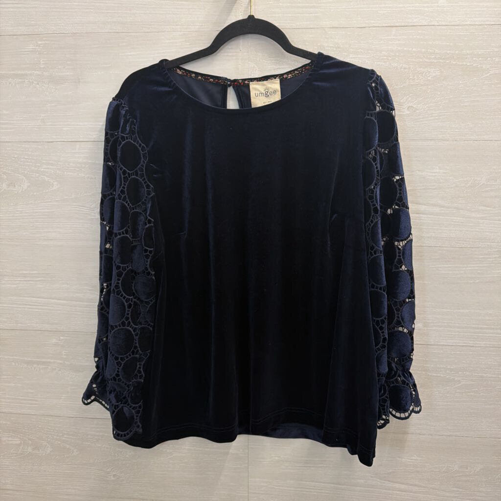 Umgee Blue Velvet Long Sleeve Top Large