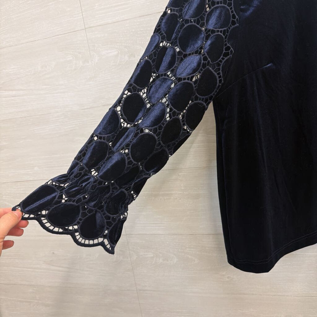 Umgee Blue Velvet Long Sleeve Top Large