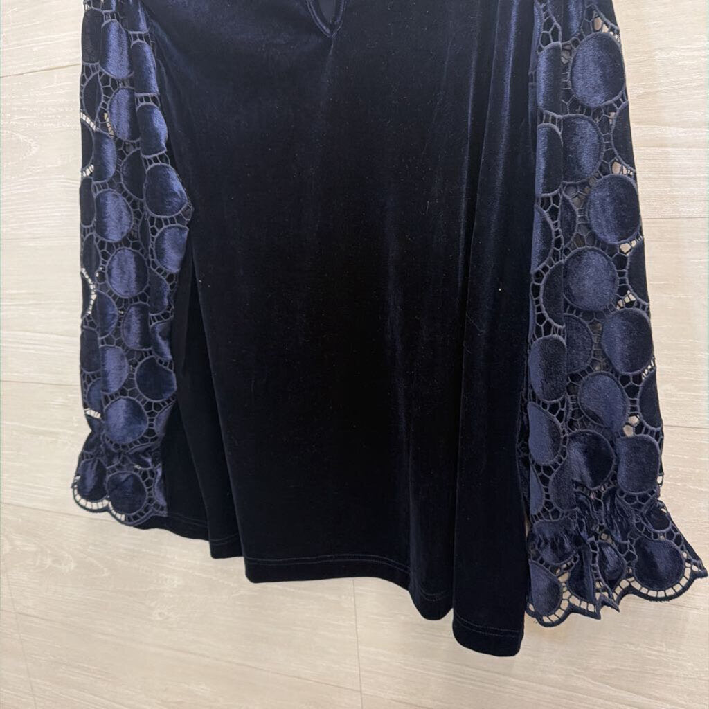 Umgee Blue Velvet Long Sleeve Top Large