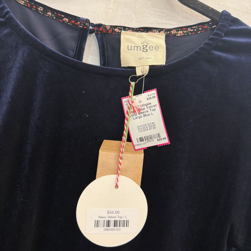 Umgee Blue Velvet Long Sleeve Top Large