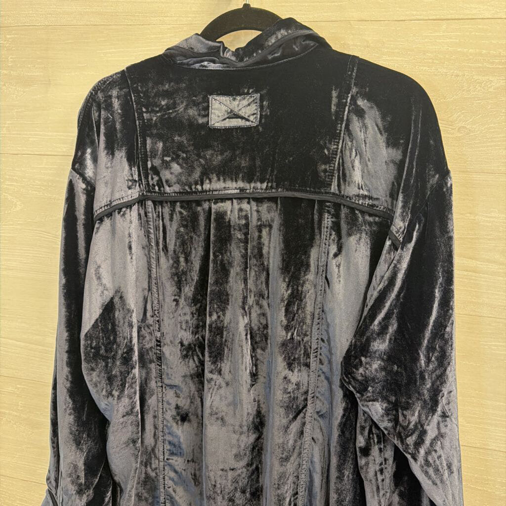 We The Free Blue Velvet Long Sleeve Collared Top Large