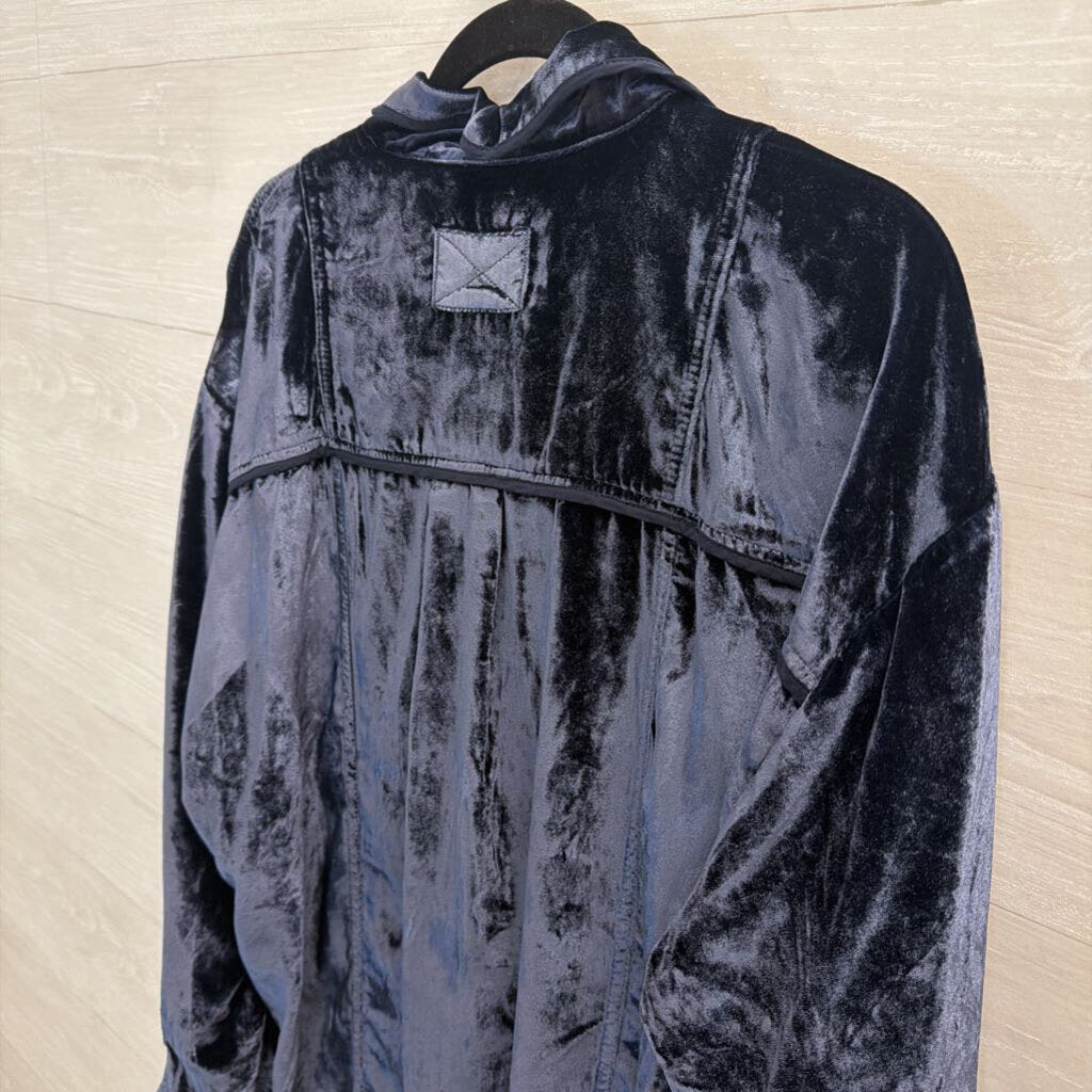 We The Free Blue Velvet Long Sleeve Collared Top Large