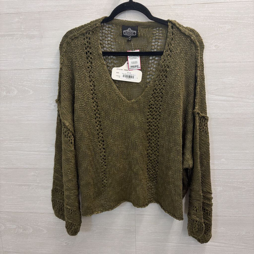 Angie Green Knit Long Sleeve Sweater Top Large