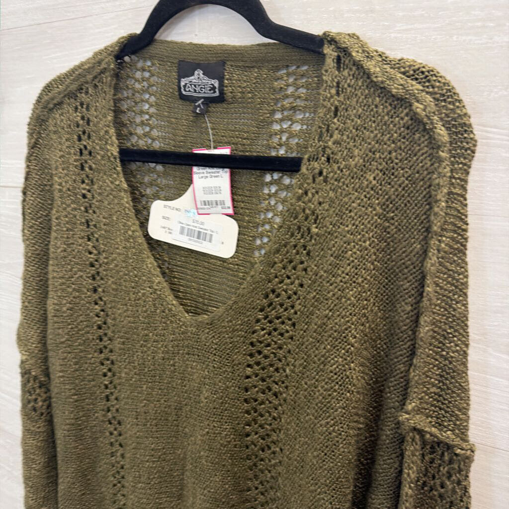 Angie Green Knit Long Sleeve Sweater Top Large