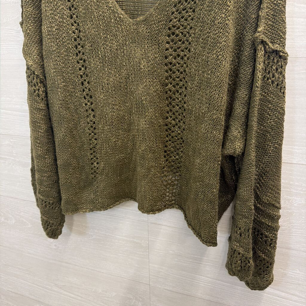 Angie Green Knit Long Sleeve Sweater Top Large