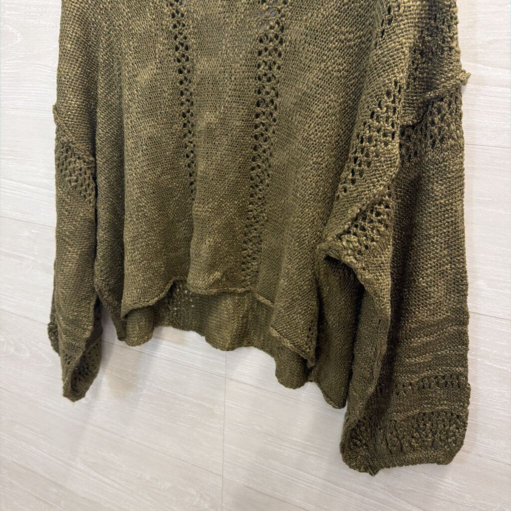 Angie Green Knit Long Sleeve Sweater Top Large