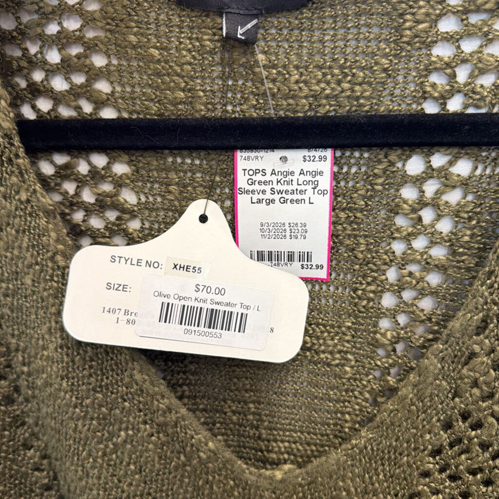 Angie Green Knit Long Sleeve Sweater Top Large