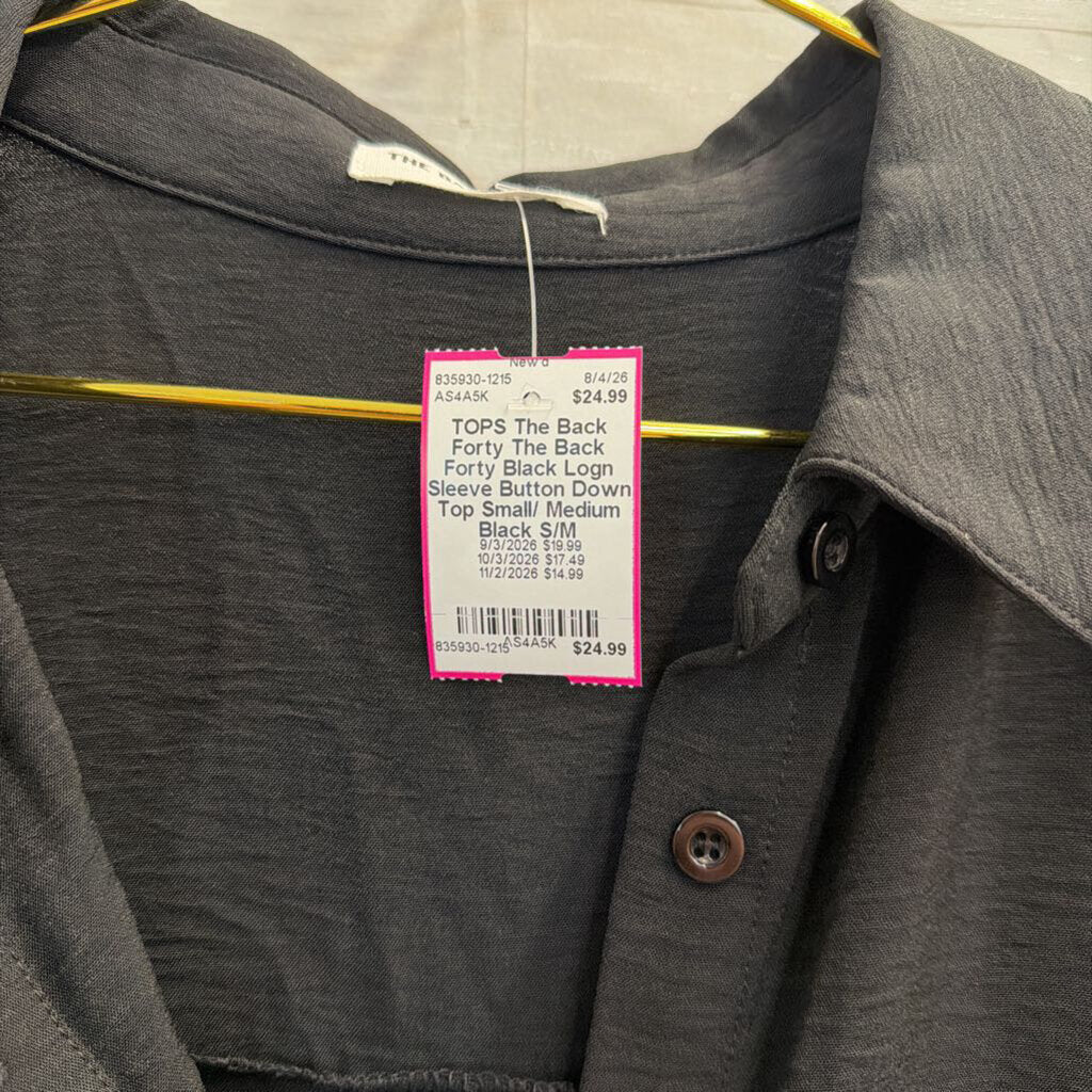 The Back Forty Black Logn Sleeve Button Down Top Small/ Medium