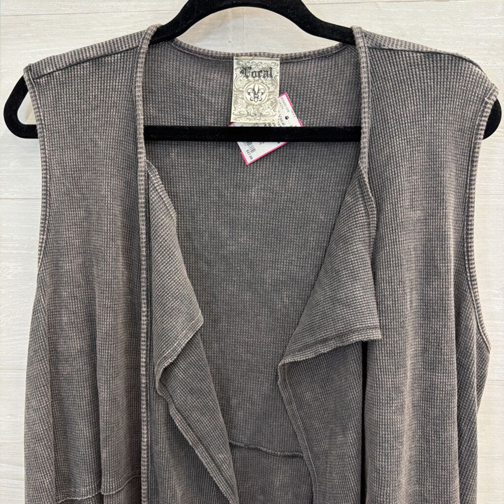 Vocal Grey Textured Sleeveless Open Front Top One Size