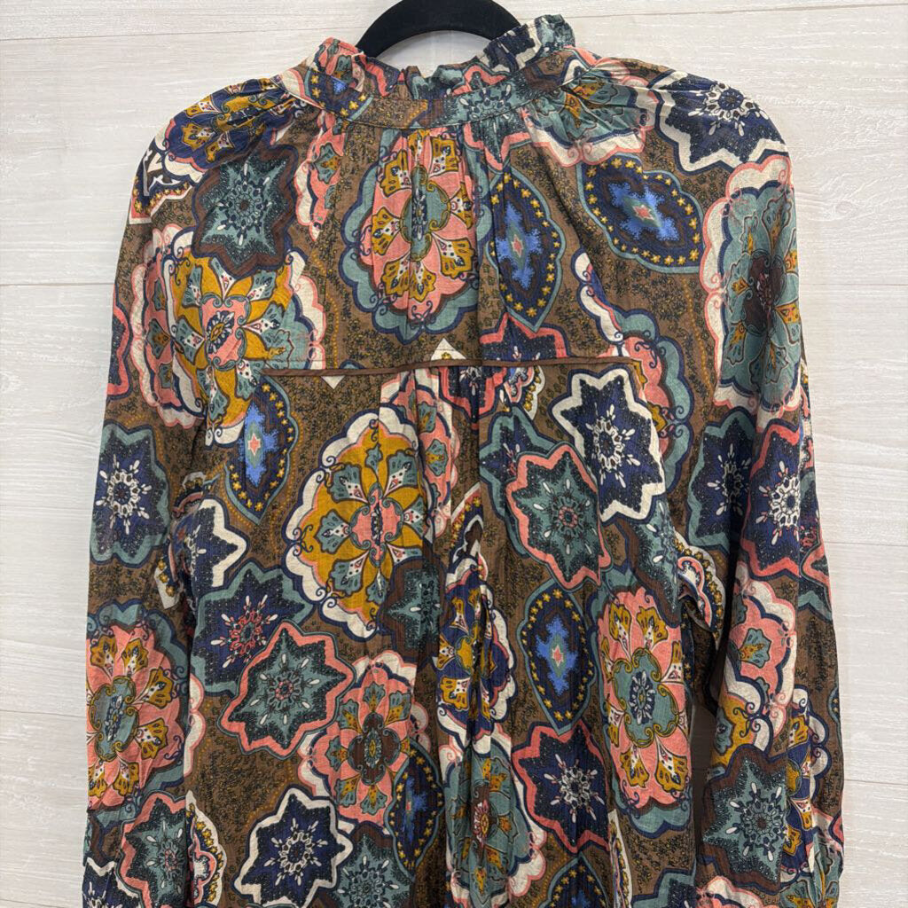 Umgee Brown/ Multi Print Long Sleeve Top Large