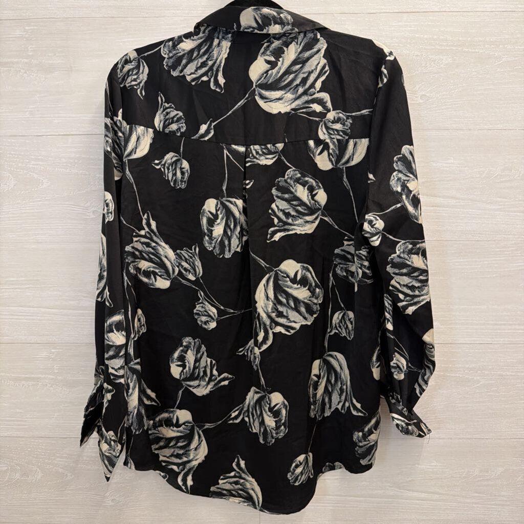 Vici Black/ White Print Long Sleeve Button Down Top Large