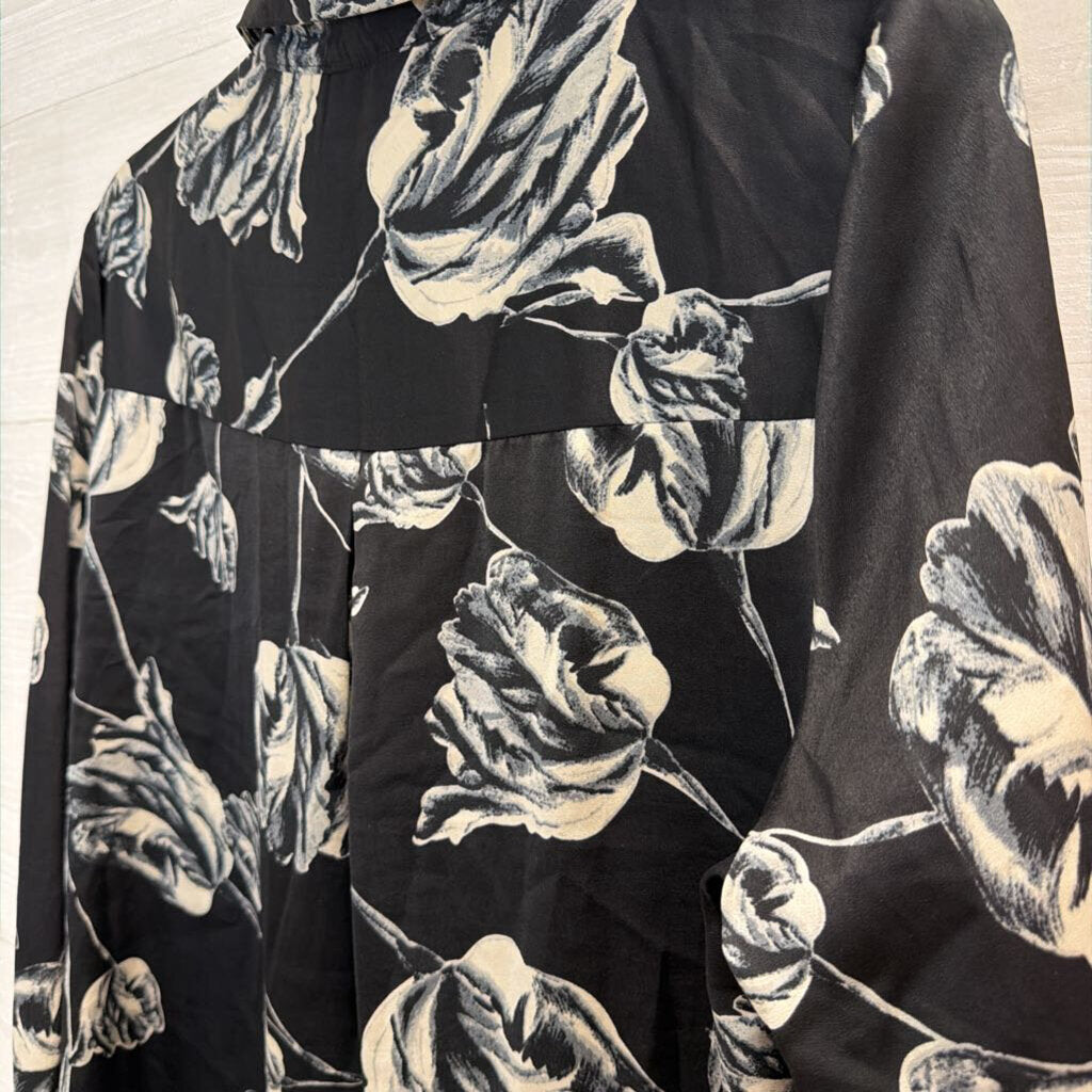 Vici Black/ White Print Long Sleeve Button Down Top Large