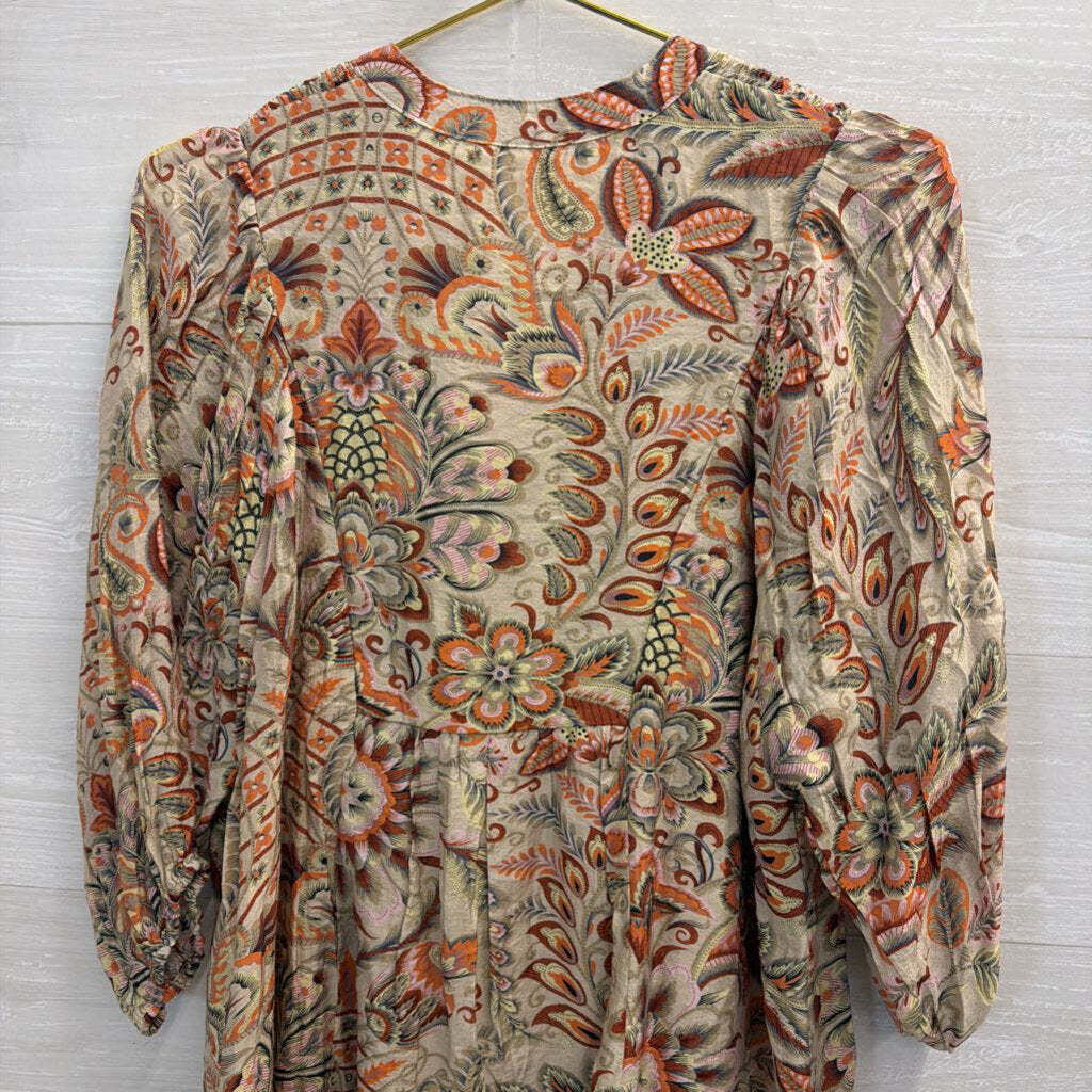 Umgee Beige/ Multi Print Long Sleeve Top Large