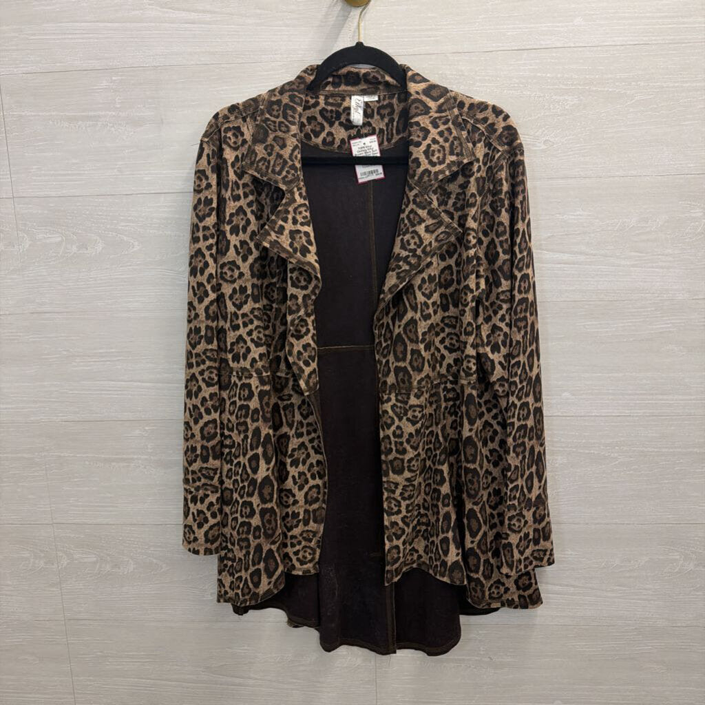 Ethyl Brown/ Black Soft Leopard Print Open Front Jacket Top Large