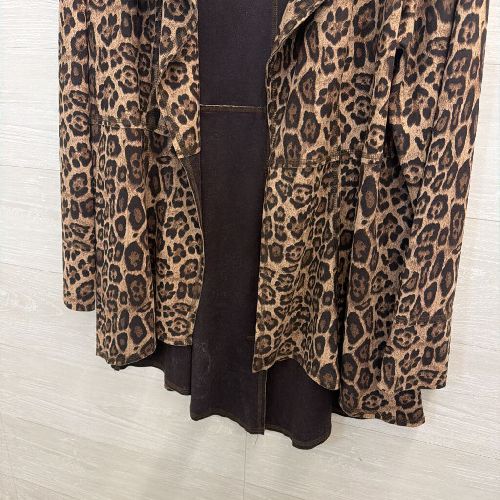 Ethyl Brown/ Black Soft Leopard Print Open Front Jacket Top Large