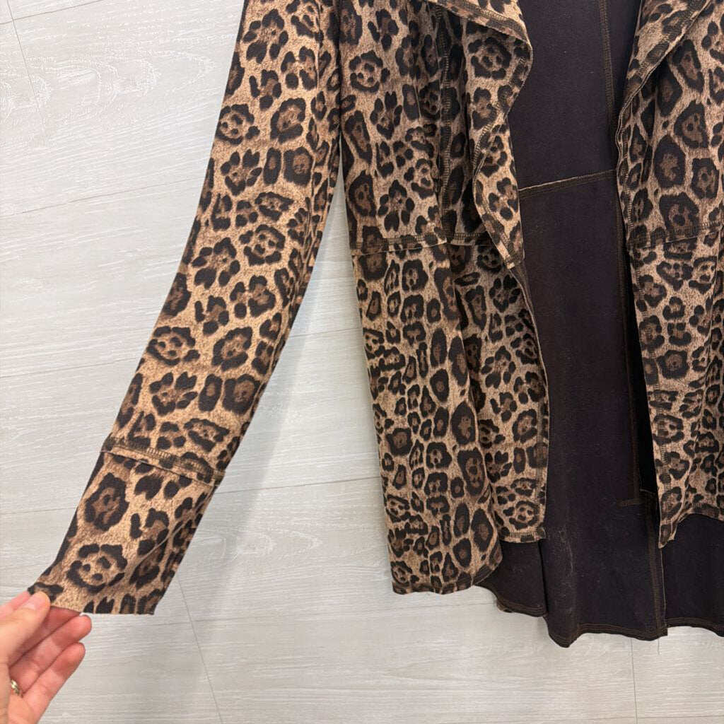 Ethyl Brown/ Black Soft Leopard Print Open Front Jacket Top Large