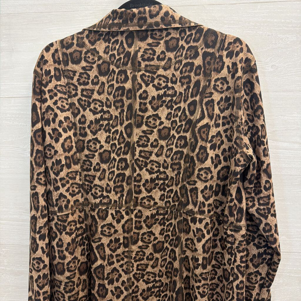 Ethyl Brown/ Black Soft Leopard Print Open Front Jacket Top Large