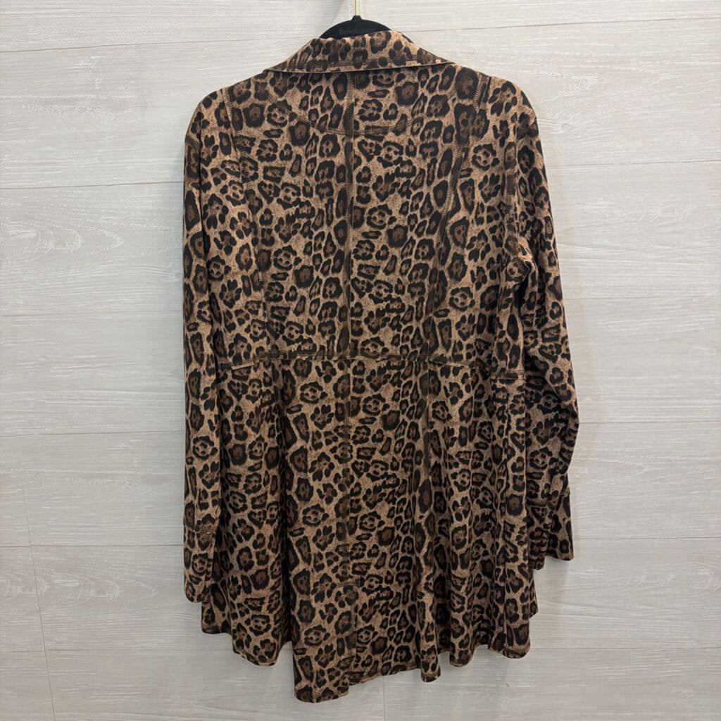 Ethyl Brown/ Black Soft Leopard Print Open Front Jacket Top Large