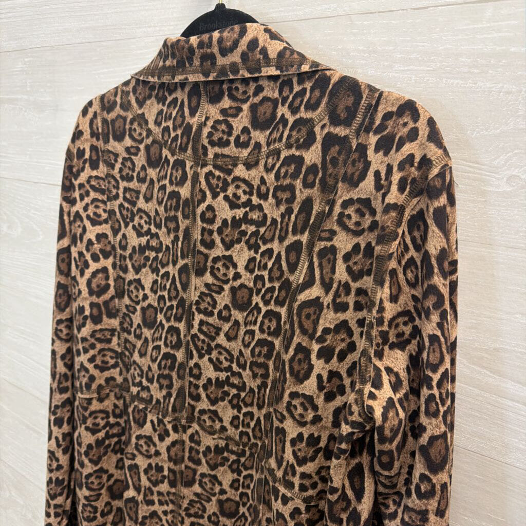Ethyl Brown/ Black Soft Leopard Print Open Front Jacket Top Large