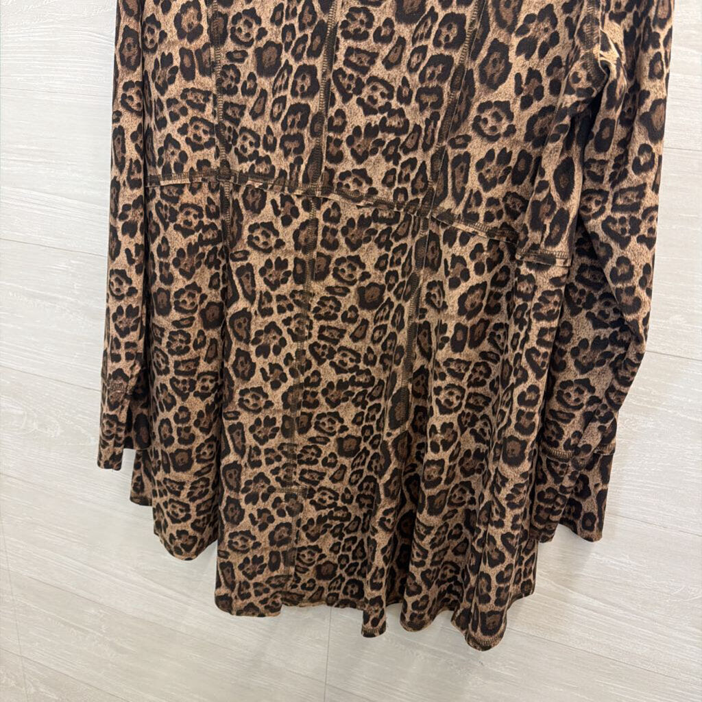 Ethyl Brown/ Black Soft Leopard Print Open Front Jacket Top Large