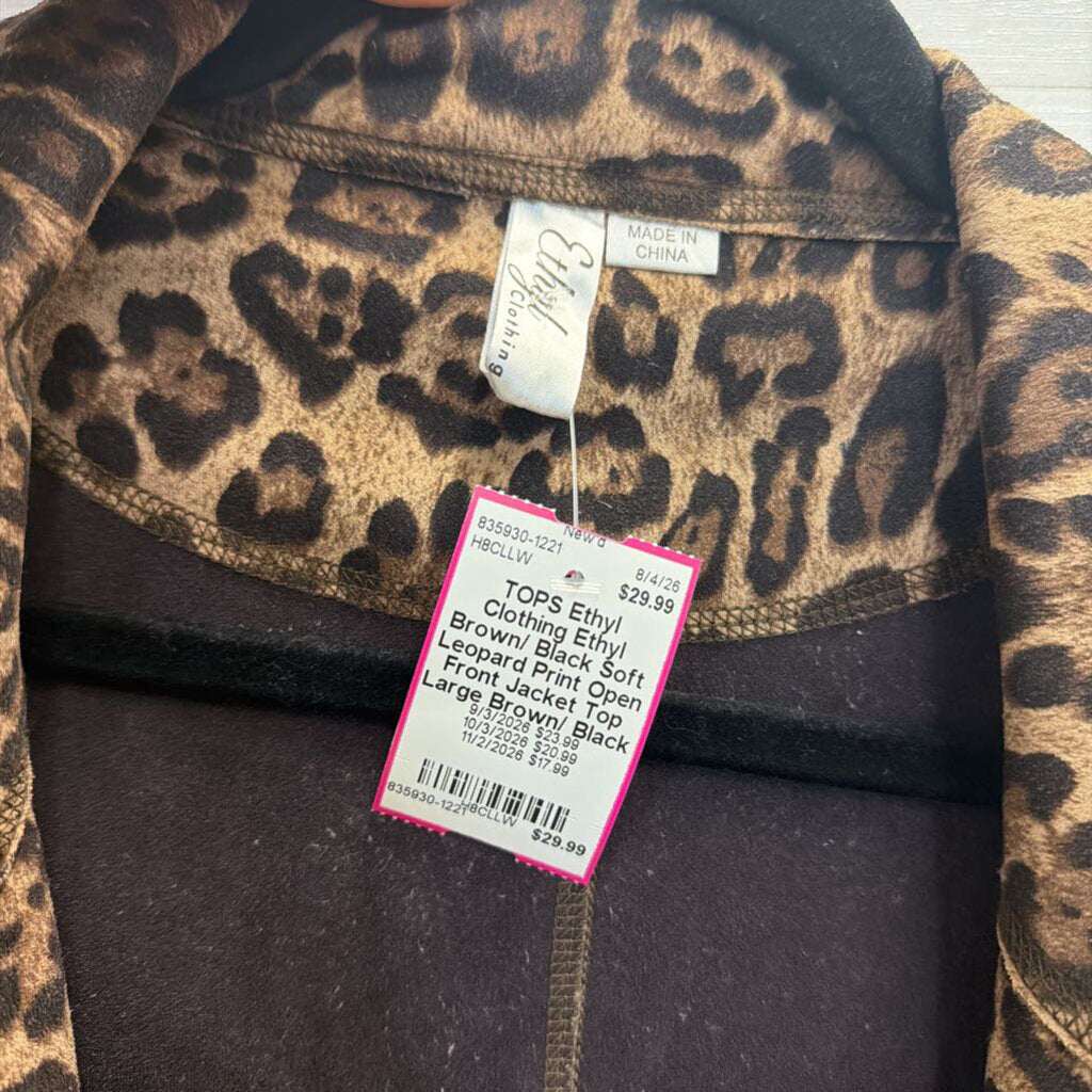 Ethyl Brown/ Black Soft Leopard Print Open Front Jacket Top Large
