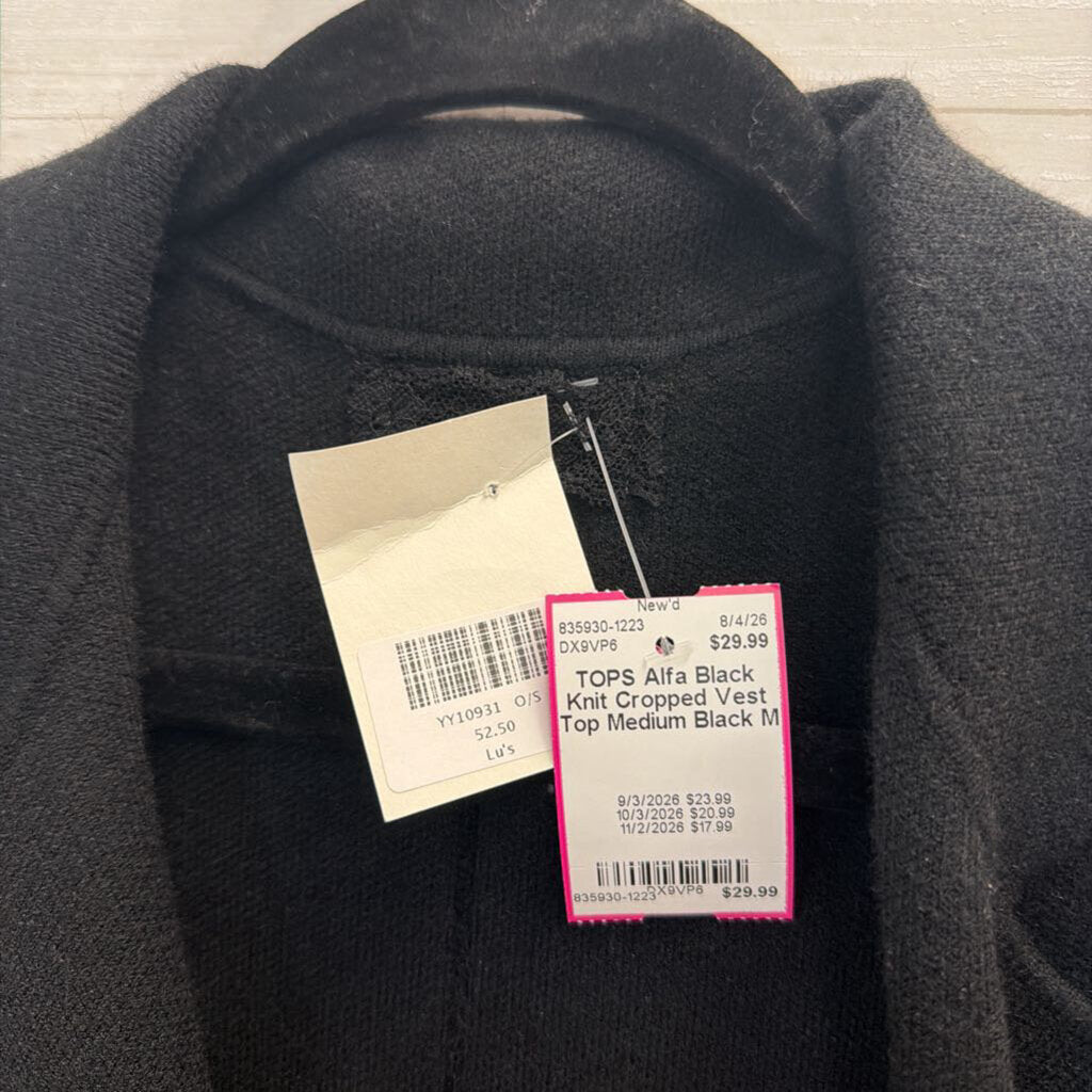 Black Knit Cropped Vest Top Medium
