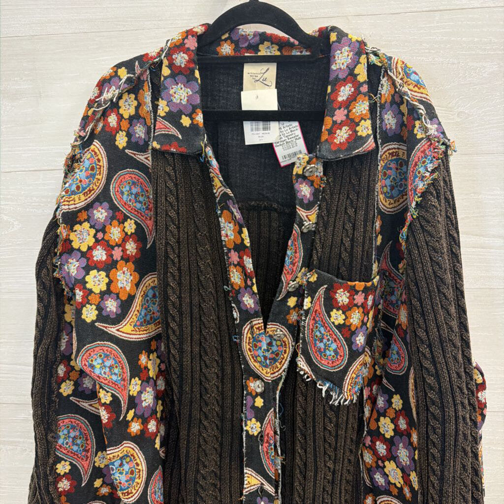 Artistic Works by Lu Black/ Multi Tapestry Cardigan Sweater Medium