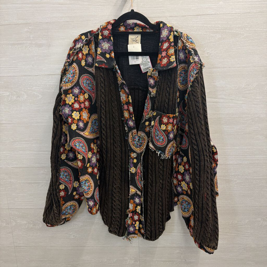 Artistic Works by Lu Black/ Multi Tapestry Cardigan Sweater Medium