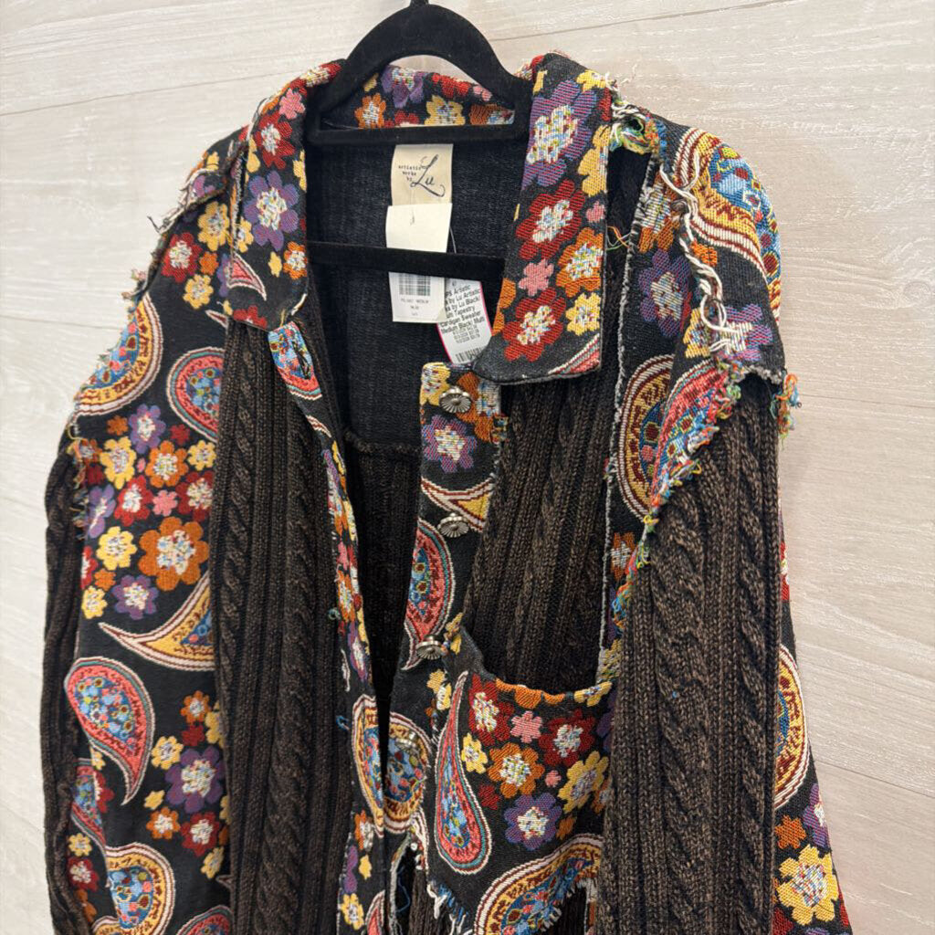 Artistic Works by Lu Black/ Multi Tapestry Cardigan Sweater Medium
