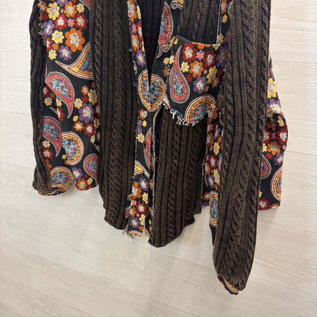 Artistic Works by Lu Black/ Multi Tapestry Cardigan Sweater Medium